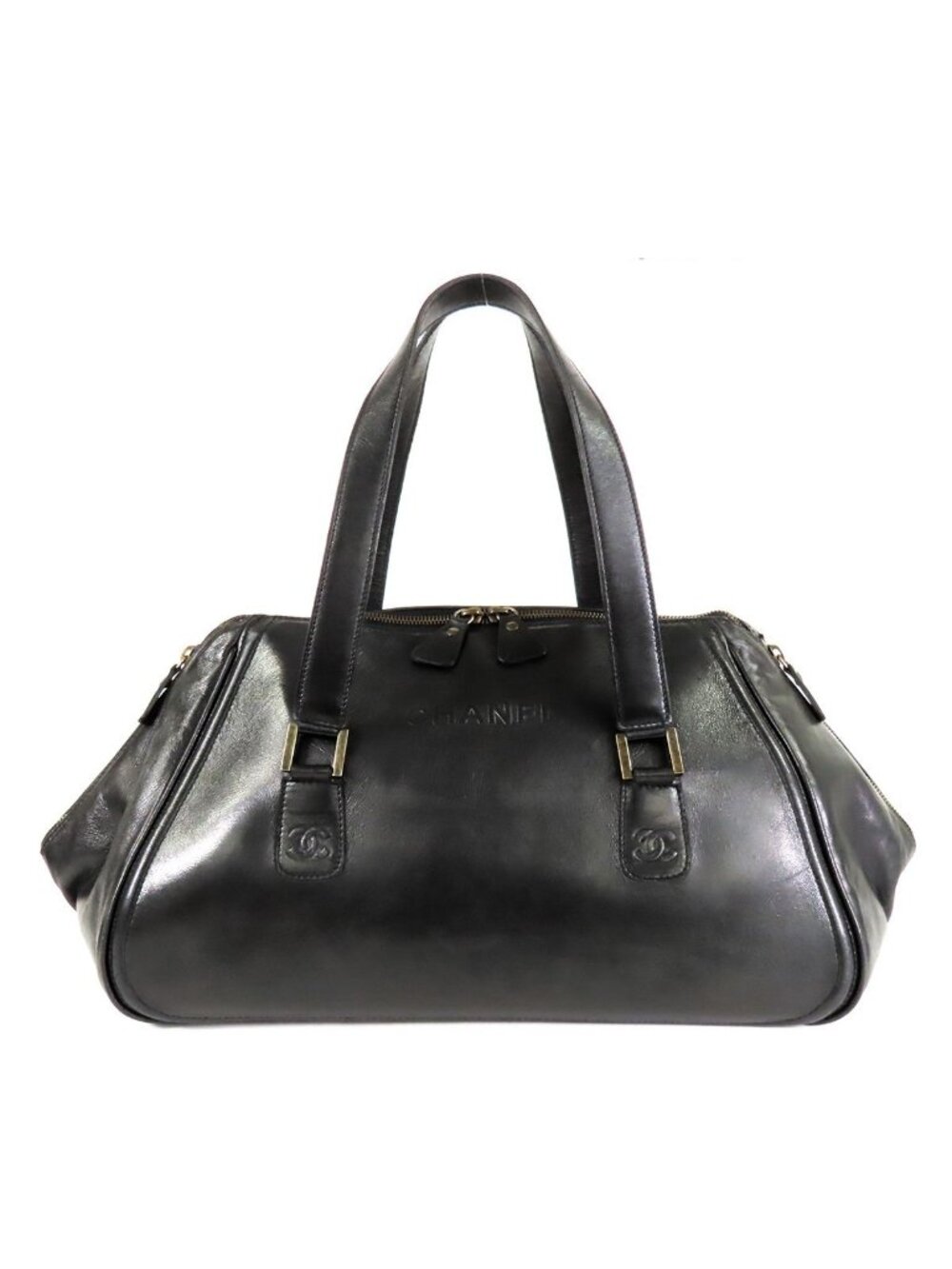 Chanel Boston Bag Black Gold Lambskin